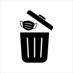 Vector Throw used mask flat illustration icon, disposal of used facemask symbol on isolated white background for UI/UX and website.