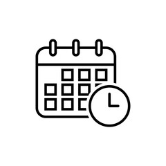 Vector Schedule icon, Calendar, clock, event symbol on isolated white background for UI/UX and website.