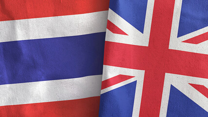 United Kingdom and Thailand two flags textile cloth 3D rendering