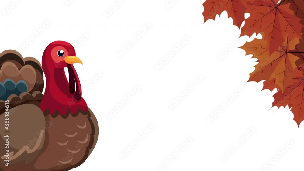 Poster happy thanksgiving day animation with turkey