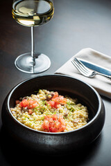 Ptitim with rabbit and white wine