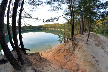 Obraz na płótnie Canvas Blue Lake in the Chernigow region, Ukraine. Former quarry of quartz sand for glass production. Popular local resort at present