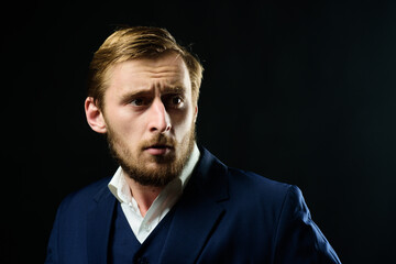 Handsome confident man. Serious guy posing in studio. Mens sexuality or attraction and charisma, Emotions faces.