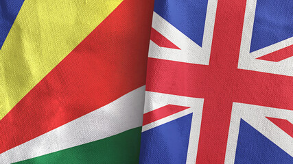 United Kingdom and Seychelles two flags textile cloth 3D rendering