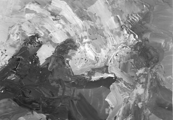 Painting, contemporary art. gray black and white gradient, gouache acrylic paint in monotype technique, abstract texture hand drawn background for your design.