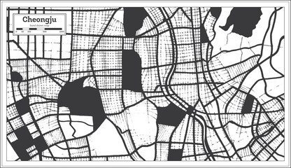 Cheongju South Korea City Map in Black and White Color in Retro Style. Outline Map.