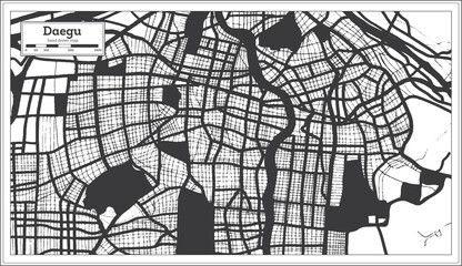 Daegu South Korea City Map in Black and White Color in Retro Style. Outline Map.