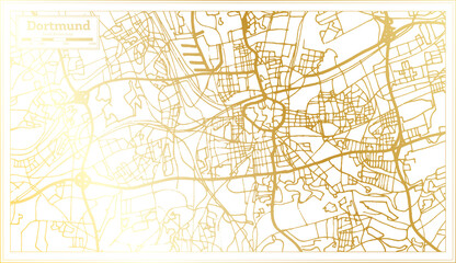 Dortmund Germany City Map in Retro Style in Golden Color. Outline Map.