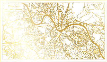 Dresden Germany City Map in Retro Style in Golden Color. Outline Map.