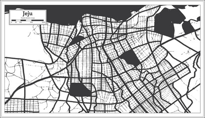 Jeju South Korea City Map in Black and White Color in Retro Style. Outline Map.