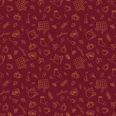 Seamless autumnal pattern. Line art style. Endless textures for your designs.