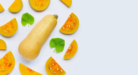 Butternut squash on white background.