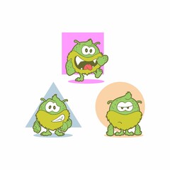 Cute Green monster with 3 level mood, happy, enough, bouring