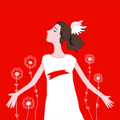 A dreamy, purposeful girl in a white dress raised her head high to meet the changes.