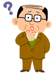 疑問を感じるスーツを着た眼鏡の中年男性_全身
