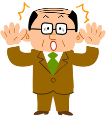 驚くスーツを着た眼鏡の中年男性_全身
