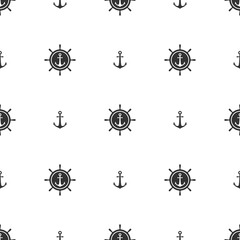 Nautical seamless pattern with black anchors on white. Ship and boat style ornament.