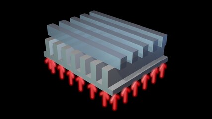Microchannel heat exchange cooling system. 
Microfluidic cooling system . Micromachines Miniaturized Nanotechnology . Heat reduction concept . 3d rendering illustration
