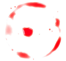Closeup of a wine stain isolated on a white background. Red wine stain.