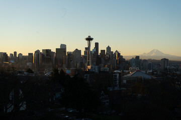 city skyline at sunset