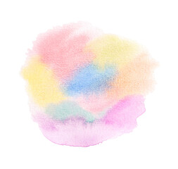 Abstract colorful pastel hand painted watercolor on white background.