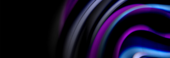 Dynamic motion abstract background. Color blurred stripes on black. Wave liquid lines poster. Vector illustration