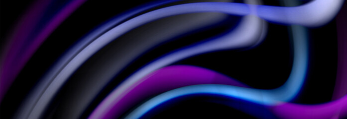 Dynamic motion abstract background. Color blurred stripes on black. Wave liquid lines poster. Vector illustration