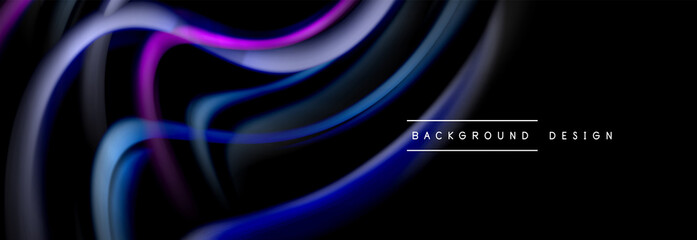 Dynamic motion abstract background. Color blurred stripes on black. Wave liquid lines poster. Vector illustration