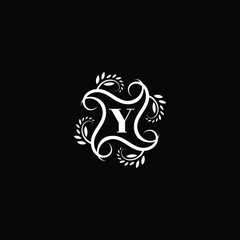 Initial Letter Y Flourish circle monogram logo.