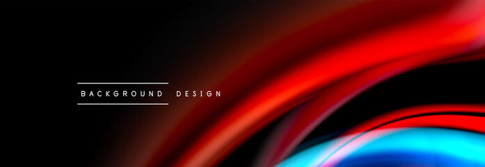 Dynamic motion abstract background. Color blurred stripes on black. Wave liquid lines poster. Vector illustration