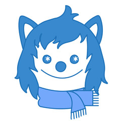 emoji with a wolf wearing a scarf on his neck, funny cartoon character with simplistic facial expression, simple hand drawn emoticon, vector illustration