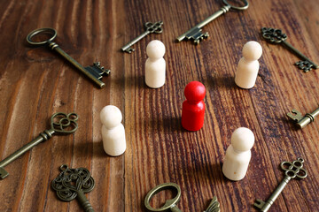 business concept image of people figures over wooden table, human resources and management concept