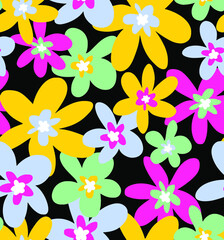Fototapeta premium Abstract Hand Drawing Retro Flowers Repeating Vector Pattern Isolated Background