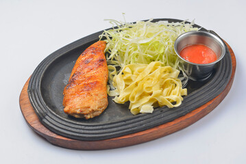 Juicy grilled barbecue steak served over white background. Delicious bbq meat concept