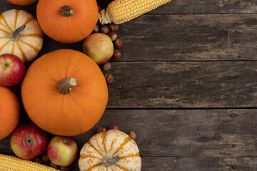 Autumn harvest on wooden table