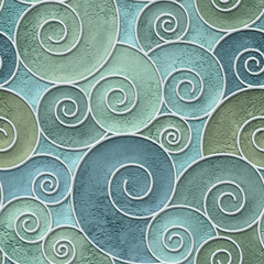 Plaster wall seamless texture with swirls pattern, relief texture, wall stencil, 3d illustration	
