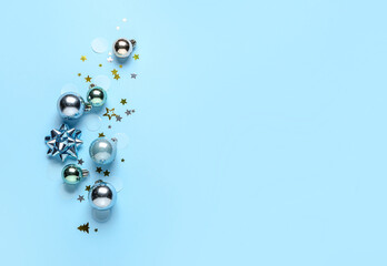 Beautiful Christmas composition on color background