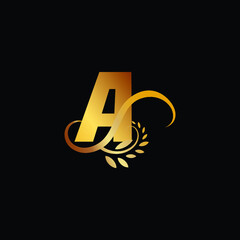 Initial Monogram Letter A Flourishes Logo in gold color.