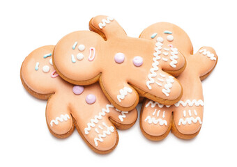 Fototapeta na wymiar Tasty gingerbread cookies on white background