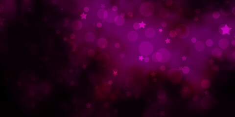 Dark Pink vector pattern with circles, stars.