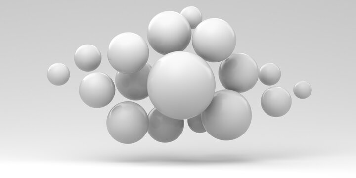 Abstraction illustration. Flying spheres on a white background. 3d rendering.