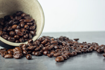 Coffee Beans And White Black Cup