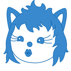 emoji of a wolf girl kissing with lipsticked lips, female funny cartoon character with simplistic facial expression, simple hand drawn emoticon