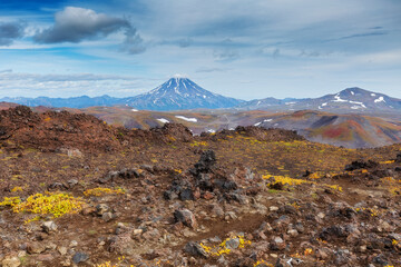 Kamchatka, view of Vilyuchinsky volcano from the slope of Gorely volcano
