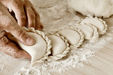 baker's hands, dough, hands in flour, dumplings, handmade dumplings, ravioli