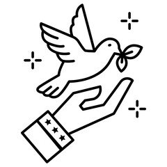 Freedom Bird and Independence Sign, Presidential elections in United States Symbol on White background, Dove of Peace with Hand Concept Vector Icon Design, 