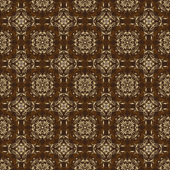 Creative motifs pattern on Traditional batik with blend brown and golden design.