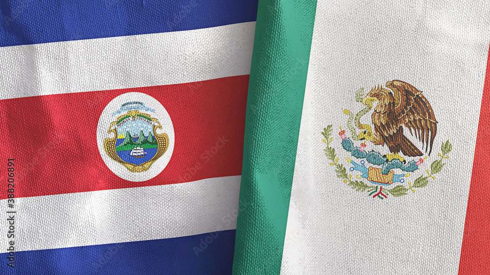 Wall mural mexico and costa rica two flags textile cloth 3d rendering