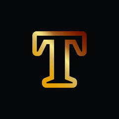 Modern logo letter T Monogram outline style in gold color