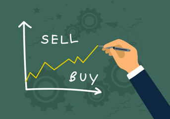 Business man write of stock exchange concept graph hand drawing on blackboard.